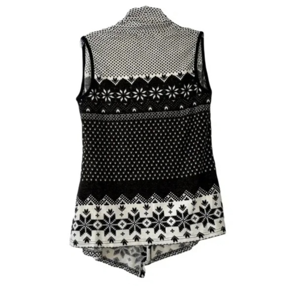 Aryeh | New Black Cream Fair Isle Open Front Sleeveless Cardigan, Large - Picture 2 of 7